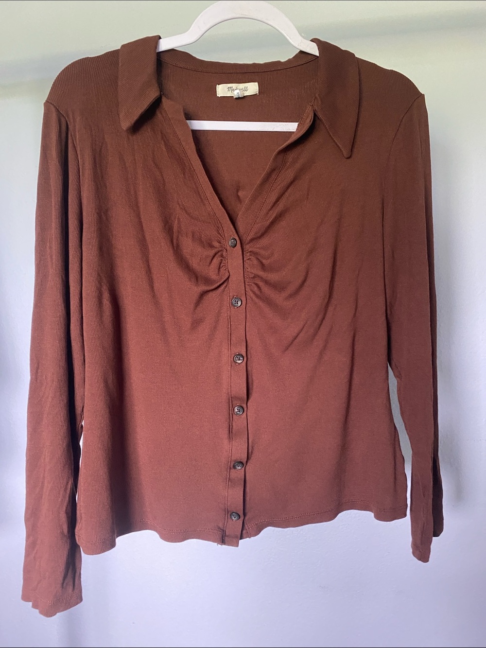 Madewell Brown Button-Front Long Sleeve Top
